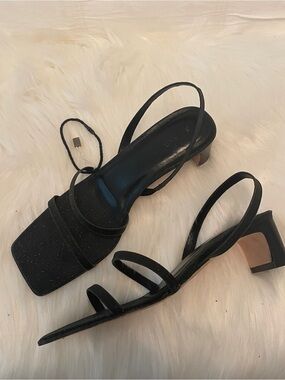 NWT - BY FAR - Black Shimmery Strappy Block Heel Sandals -37